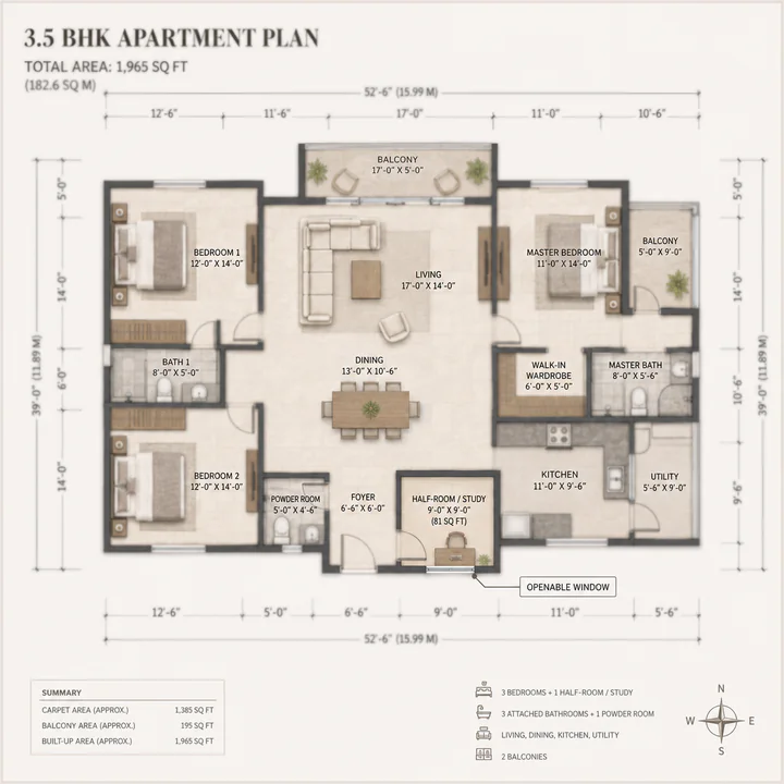 Nambiar Kannamangala 3.5 BHK apartment floor plan, 1,870–2,050 sq ft